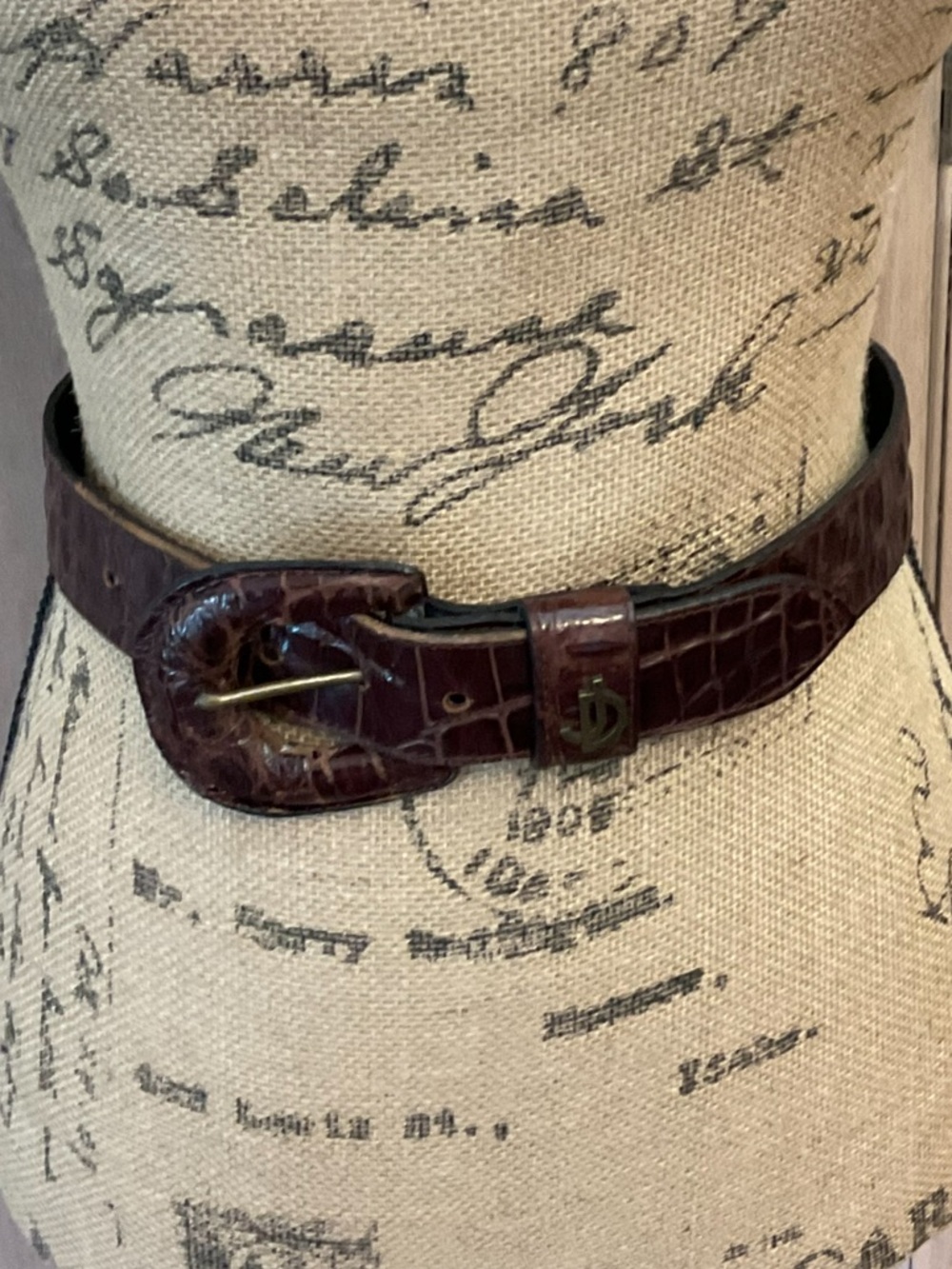 Vintage 90s Joan and David Calfskin Wide Belt faux croc burgundy M
